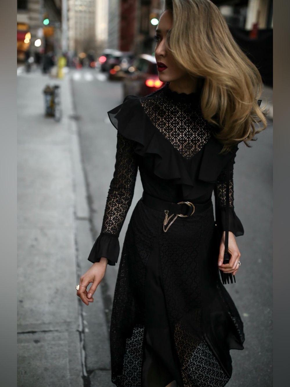 Temperley London Prairie Lace Ruffle Black Long Sleeve Dress